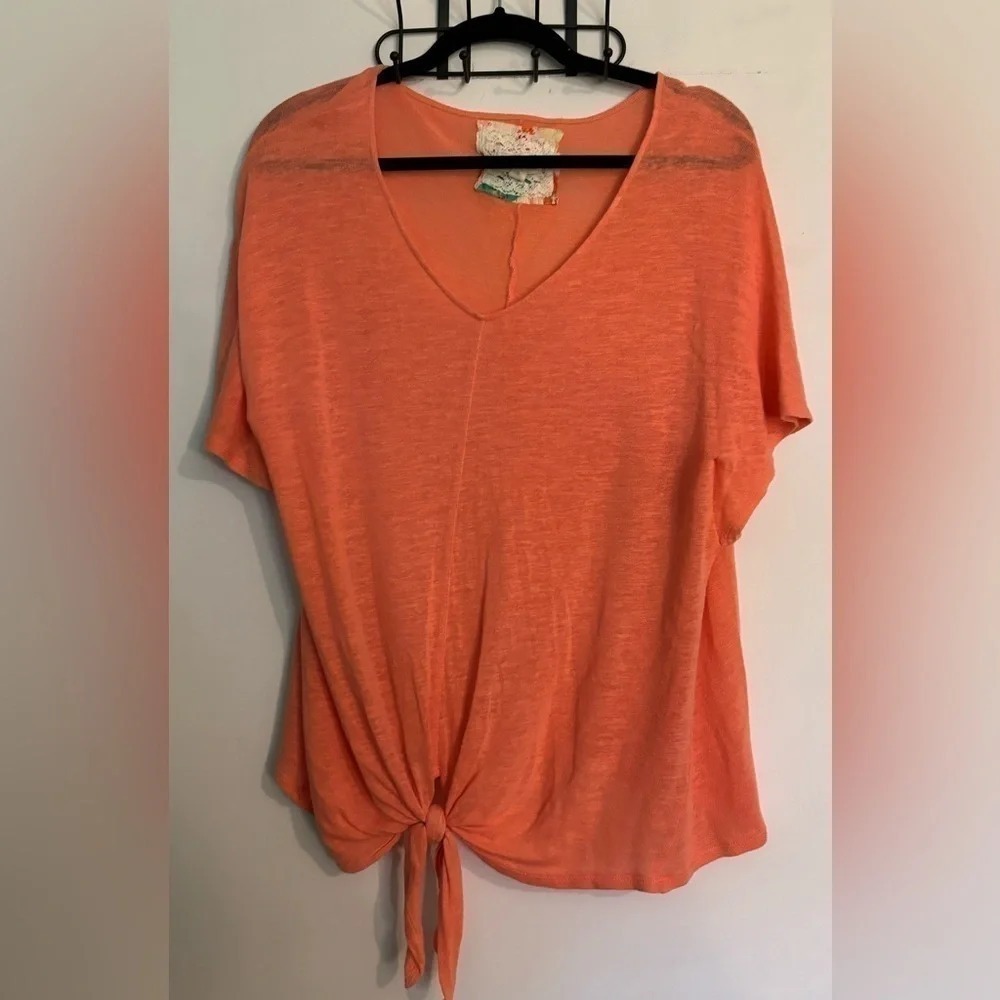 Cupio Womens Knotted Front‎ Tie Linen/Viscose Oversized Sz Med Peach Top Beach